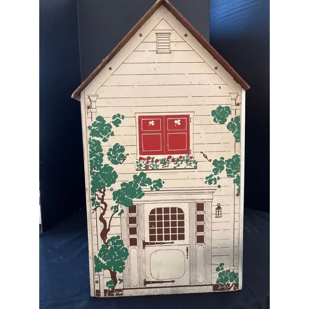 Vintage 2 Story Wooden Dollhouse Litho Exterior Large 24” Mid Century - Picture 2 of 14